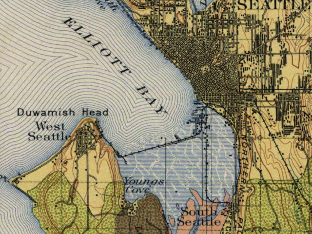 aged map of Seattle waterfront
