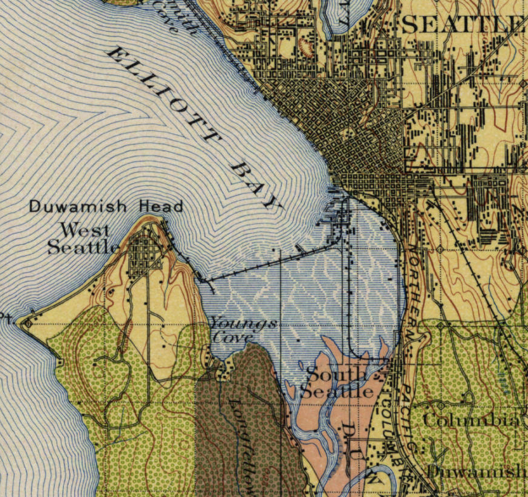 aged map of Seattle waterfront