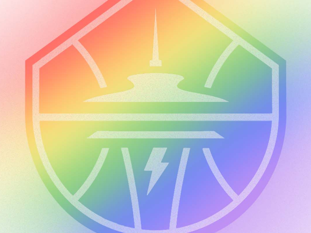 Rainbow-colored Seattle Storm logo